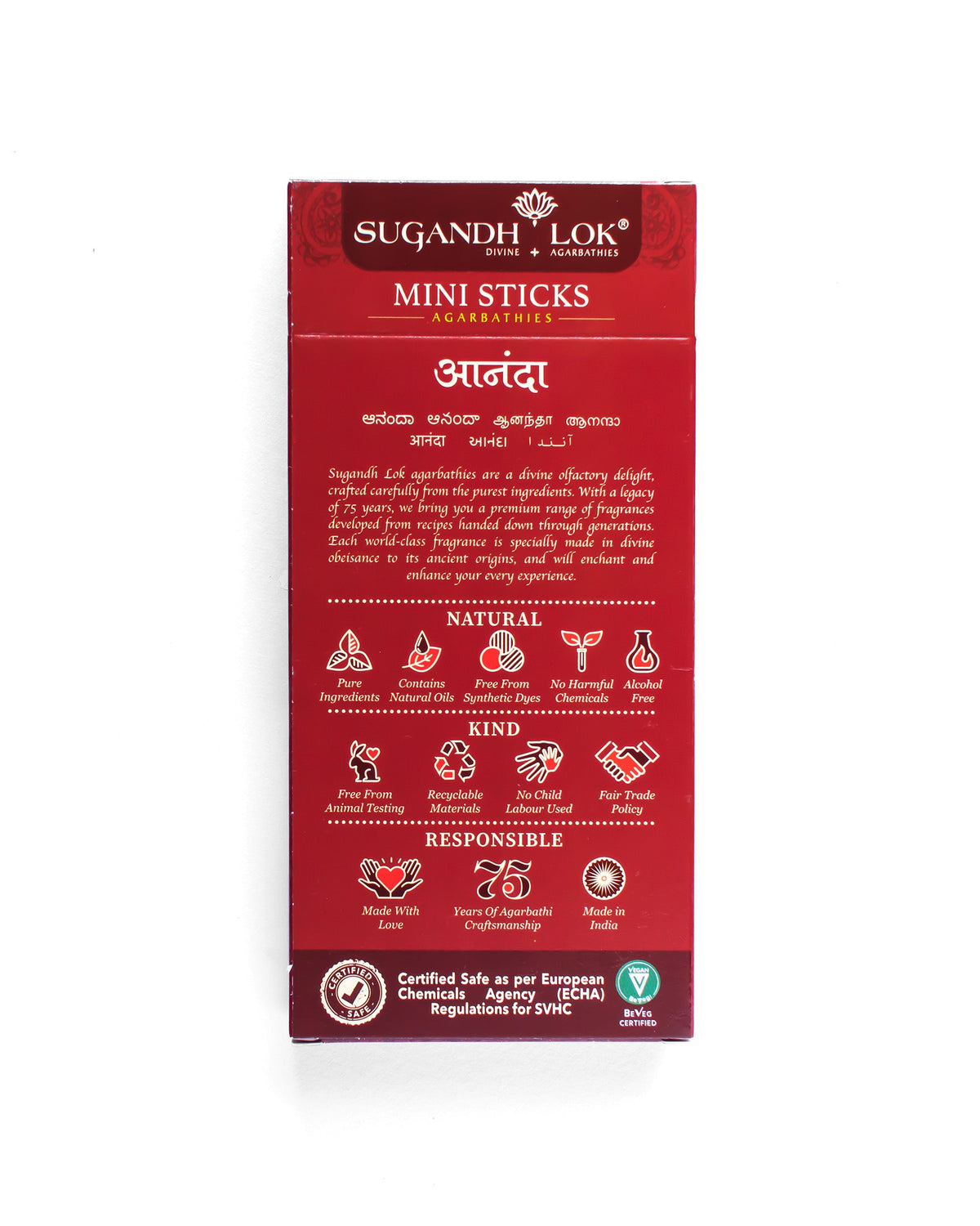 Back of Ananda Agarbatti Mini Sticks Box