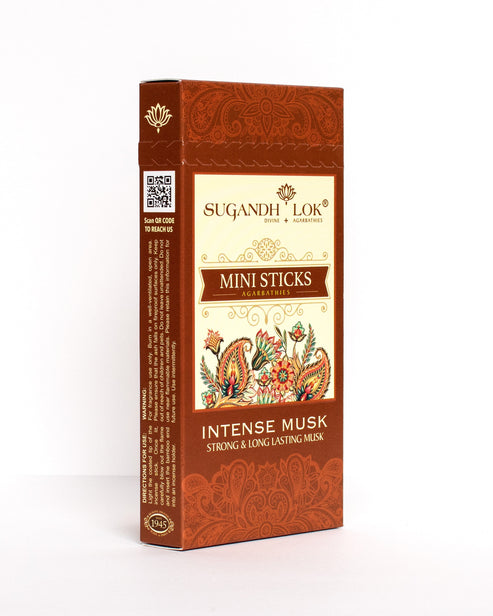 Front side-view of Intense Musk Agarbatti Mini Sticks Pack