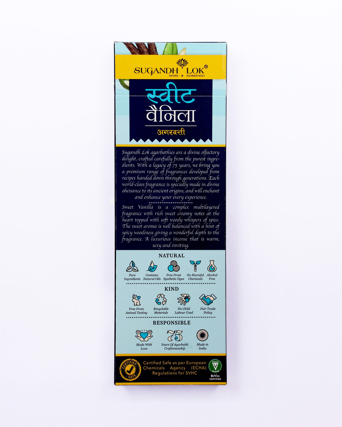Back of Sweet Vanilla Agarbatti Pack